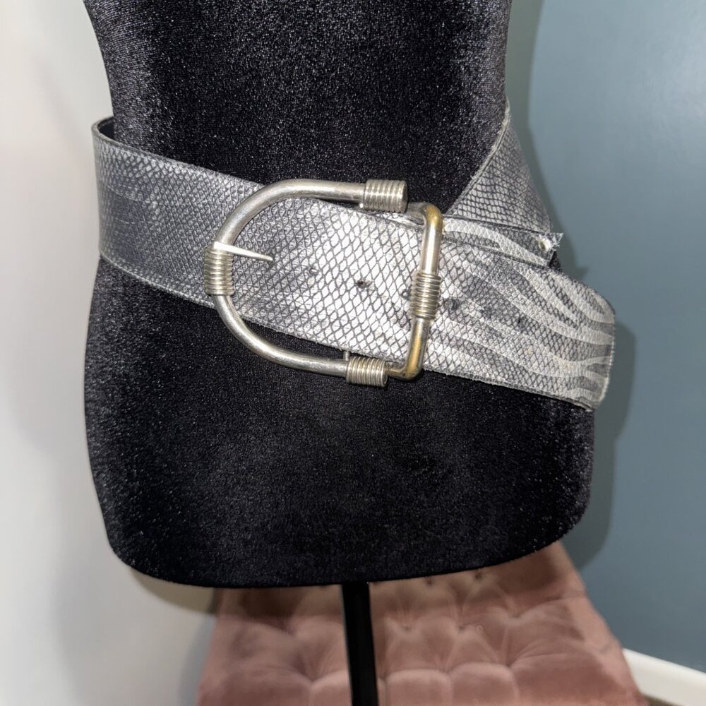 Maprel Women's Piel Leather Silver snakeskin Waist Belt Mexico M2285 Size28/30